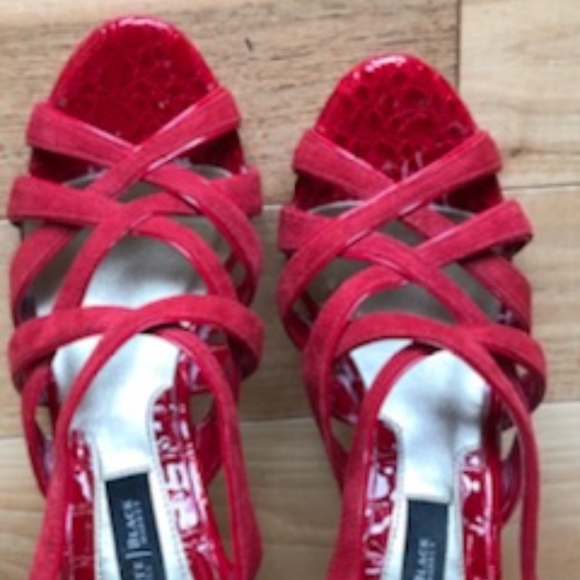 Red Suede Strappy Heel by WHBM - Picture 3 of 7